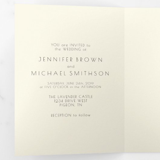 Cream Classic Formal Minimum Wedding Drieluik Kaart (Binnenzijde eerst)