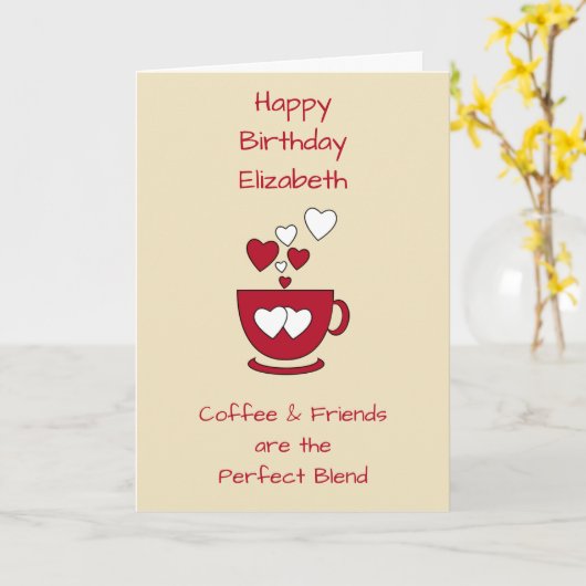 Cream Coffee en Friends Birthday-groet Kaart (Gele Bloem)