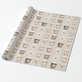 Cream Coffee Heart Cups Cadeaupapier (Uitgerold)