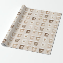 Cream Coffee Heart Cups Cadeaupapier