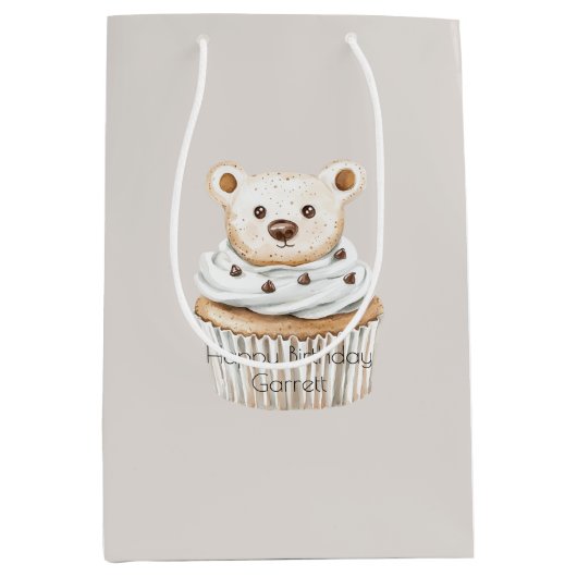 Cream Cupcake Bears Birthday Medium Cadeauzakje (Voorkant)