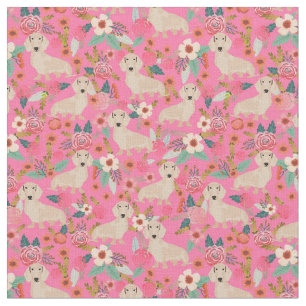 Cream dachshund dogs roze  bloemen stof