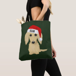 Cream Dachshund Schattige Santa Dog Christmas Cust Draagtas