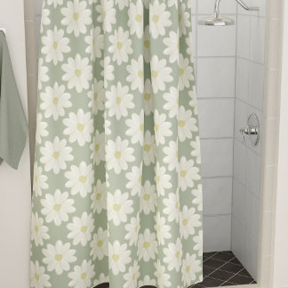 Cream Daisy Flowers op Sage Green Shower Curtain Douchegordijn