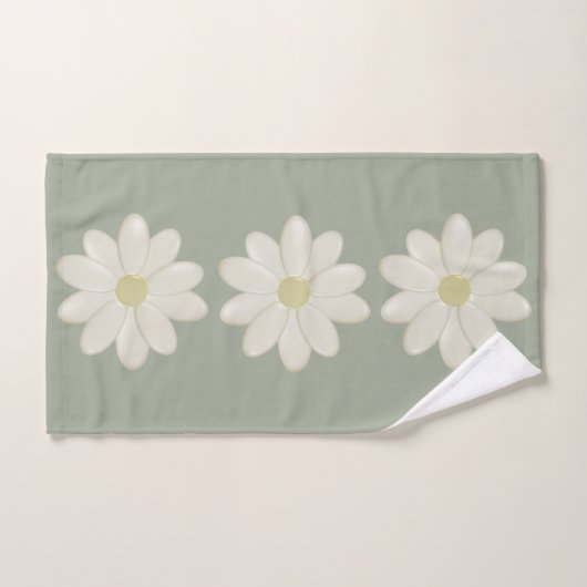 Cream Daisy Sage Green Hand Towel Handdoek (Handdoek)