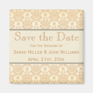 Cream Damask Bewaar de Date Magnet Magneet