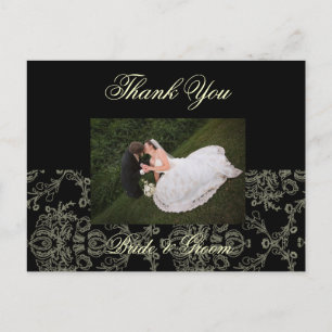 CREAM DAMASK BRUILOFT FOTO BEDANKT BRIEFKAART