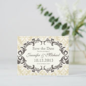 Cream Damask Enregistrer la date carte postale (Debout devant)