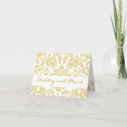 Cream Damask Gold Wedding Invitation Notitiekaarte (Voorkant)