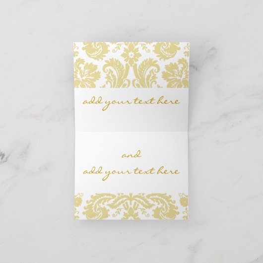 Cream Damask Gold Wedding Invitation Notitiekaarte (Binnen)