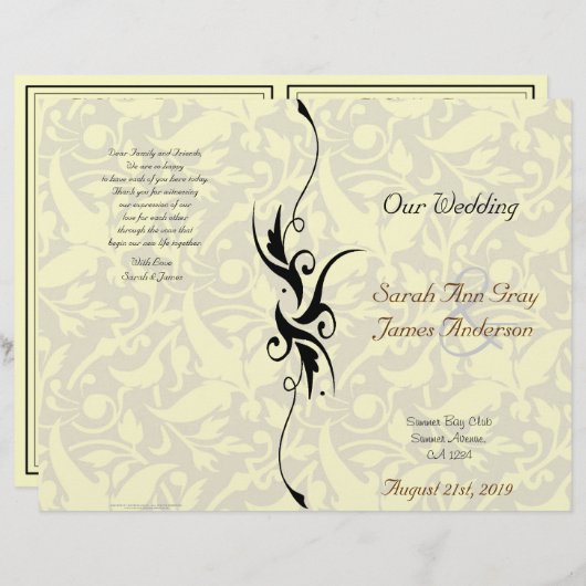 Cream Damask Programme de mariage juif (Devant / Derrière)