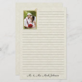 Cream Damask Wedding met foto Briefpapier (Voorkant / Achterkant)
