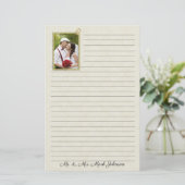 Cream Damask Wedding met foto Briefpapier (Staand voorkant)