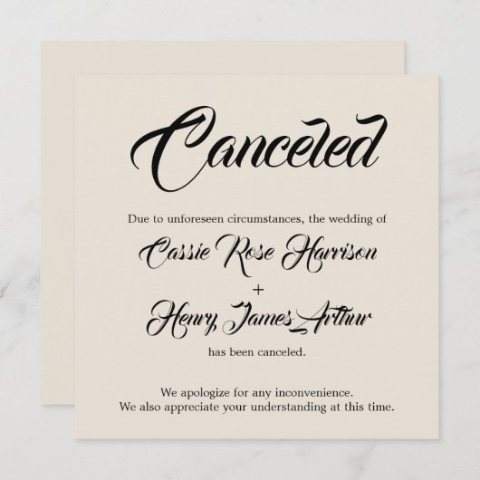Cream Elaborate Annulé Mariage Faire-part (Devant / Derrière)