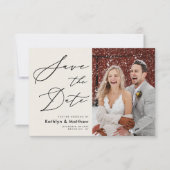Cream Elegant Script Modern Photo Simple Wedding Save The Date (Voorkant)