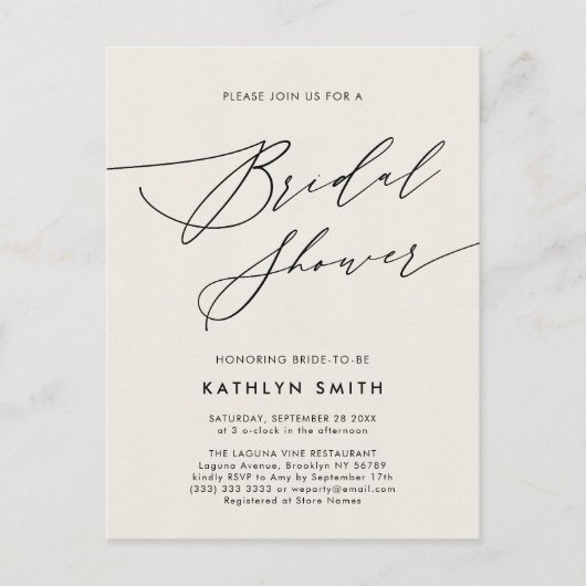 Cream Elegant Script Modern Simple Vrijgezellenfee Uitnodiging Briefkaart (Voorkant)