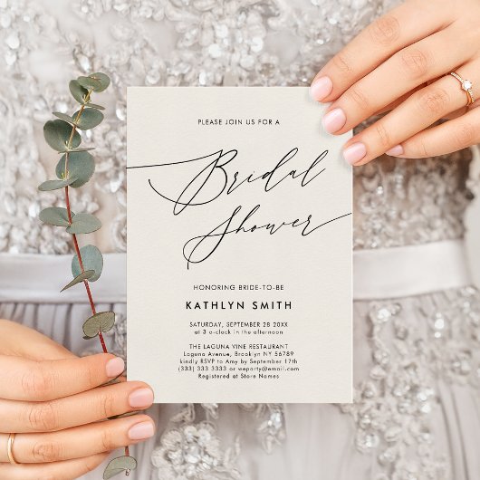 Cream Elegant Script Modern Simple Vrijgezellenfee Uitnodiging Briefkaart