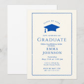 Cream en Blue  Elegant Graduation Party Kaart (Voorkant / Achterkant)