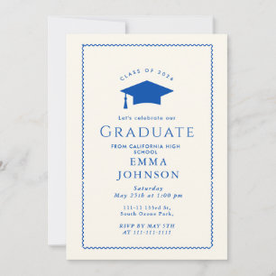 Cream en Blue  Elegant Graduation Party Kaart