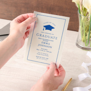 Cream en Blue Elegant Graduation Party Vellum Uitnodigingen