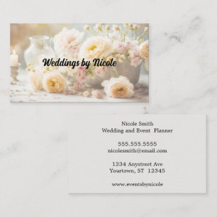 Cream en Blush Rozen Wedding Planner Visitekaartje