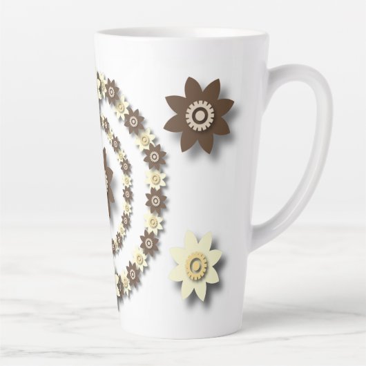 Cream en. Chocolate Brown Floral Latte Mok (Rechts)