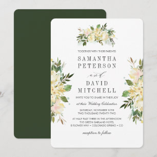 Cream en Forest Green Botanische Floral Wedding Kaart