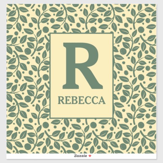 Cream en Green Leaf Pattern Luggage Sticker (Vel)