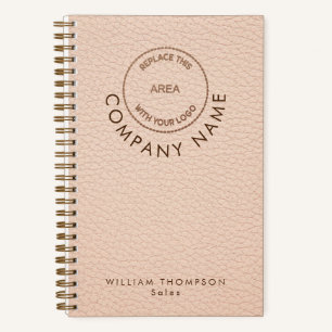 Cream Faux Leather Company Personeel Naam Logo QR  Notitieboek
