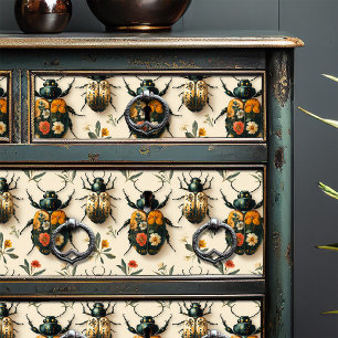  Cream Floral Beetle Decoupage Upcycling Tissuepapier