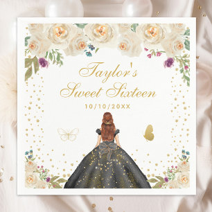 Cream Floral Brown Hair Princess Sweet Sixteen Servet