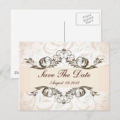 Cream Floral Damask Wedding save the date Aankondigingskaart (Voorkant / Achterkant)