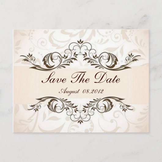 Cream Floral Damask Wedding save the date Aankondigingskaart (Voorkant)