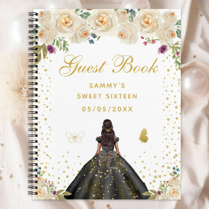 Cream Floral Dark Skin Princess Sweet Sixteen Notitieboek