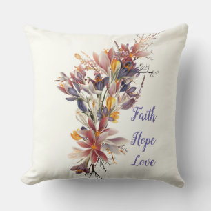 Cream Floral Faith Hope Love/ Stripe Coussin