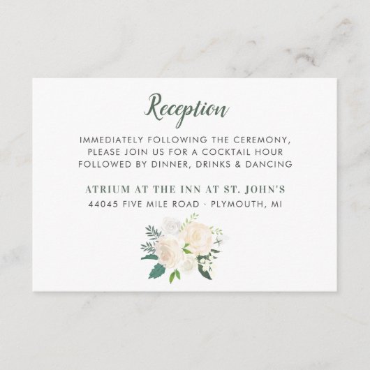 Cream Floral Greenery Bouquet Wedding Reception Informatiekaartje (Voorkant)