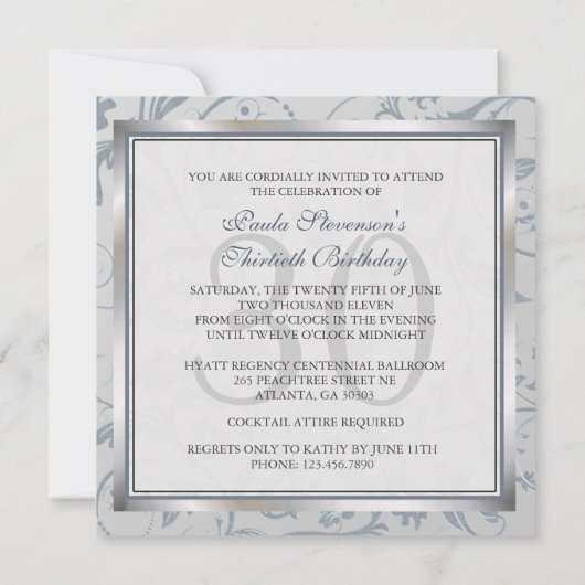 Cream Floral Monogram Uitnodiging (Achterkant)