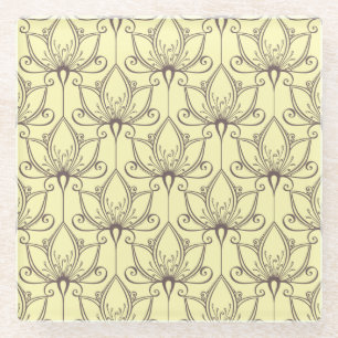 Cream Floral Pattern Glazen Onderzetter
