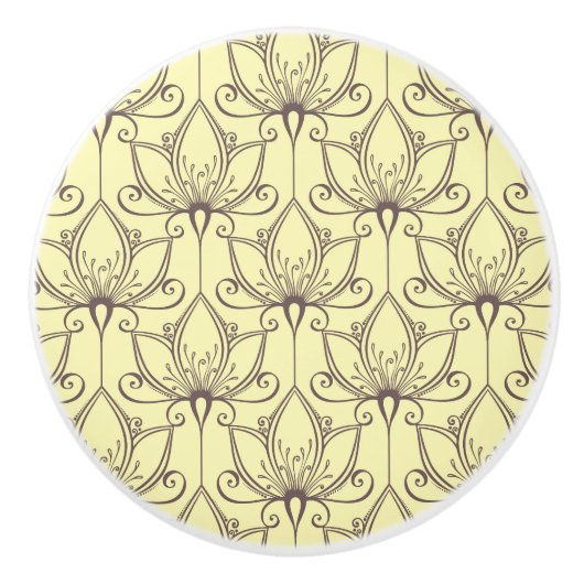 Cream Floral Pattern Keramische Knop (Voorkant)