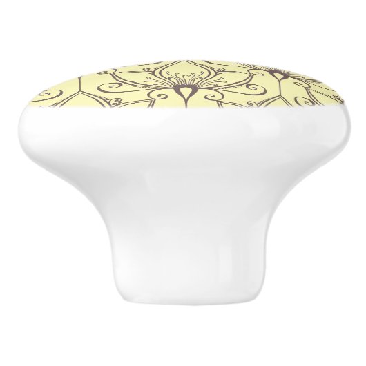 Cream Floral Pattern Keramische Knop (Zijkant)