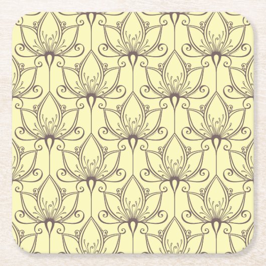 Cream Floral Pattern Vierkante Kartonnen Onderzetter (Voorkant)