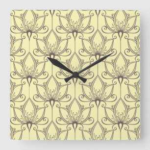 Cream Floral Pattern Vierkante Klok