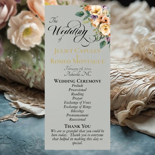 Cream Floral - Sage Wedding Programma