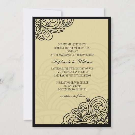Cream Floral Swirl Wedding Invitation Kaart (Voorkant)