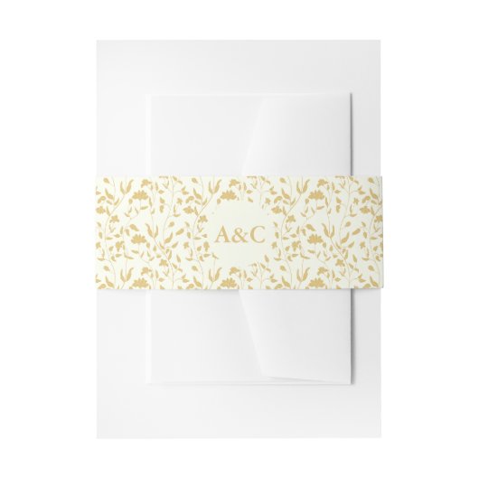 Cream Floral Wedding Invitation Belly Band Uitnodigingen Wikkel (Voorkant Voorbeeld)