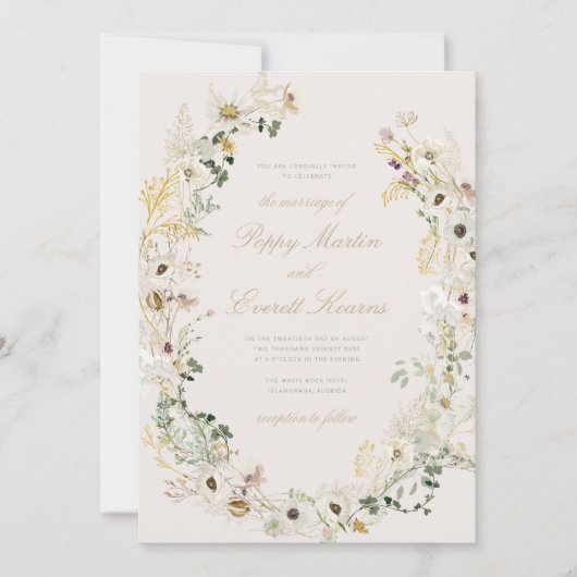 Cream Floral Wildflower Poppy Wedding Invitation (Devant)