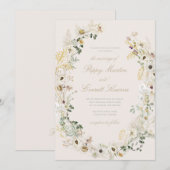 Cream Floral Wildflower Poppy Wedding Invitation (Devant / Derrière)