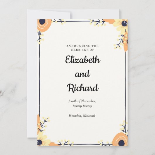 Cream Florals Wedding Aankondiging (Voorkant)