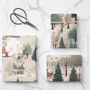 Cream Forest Winter Inpakpapier Vel
