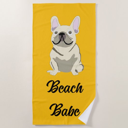 Cream French Bulldog, beach babe Strandlaken (Voorkant)